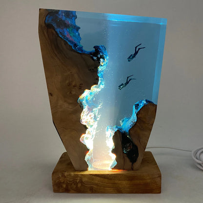 Seabed World Organism Resin Table Light Creactive Art Decoration Lamp Diving Cave Explorationtheme Night Light USB Charge