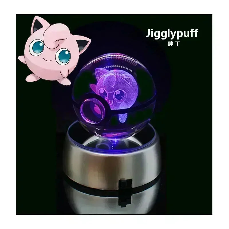 Pokemon Crystal Ball 3D Toys Snorlax Mewtwo Pikachu Figures Pokémon Engraving Model with LED Light Base Kids Gift Collectable