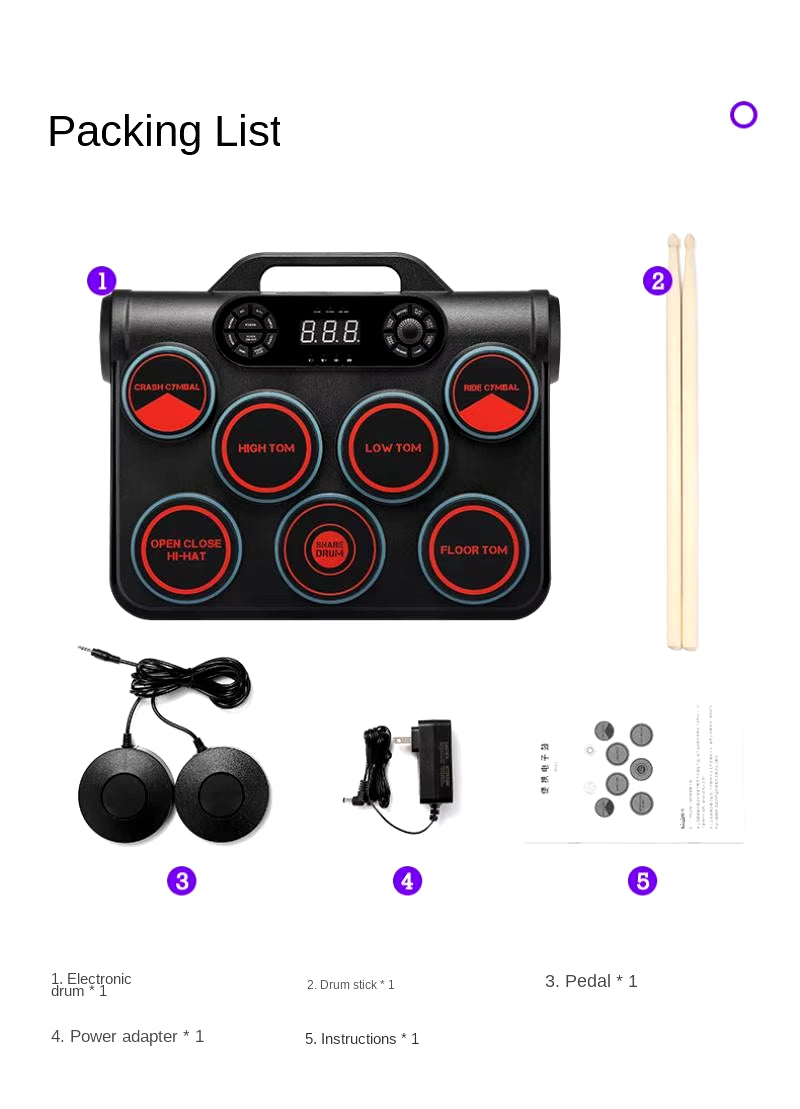 5000Ma Battery Portable Electronic Drum Tabletop Practice Electronic Drum for Kids Adults Percussion Instrument Drum