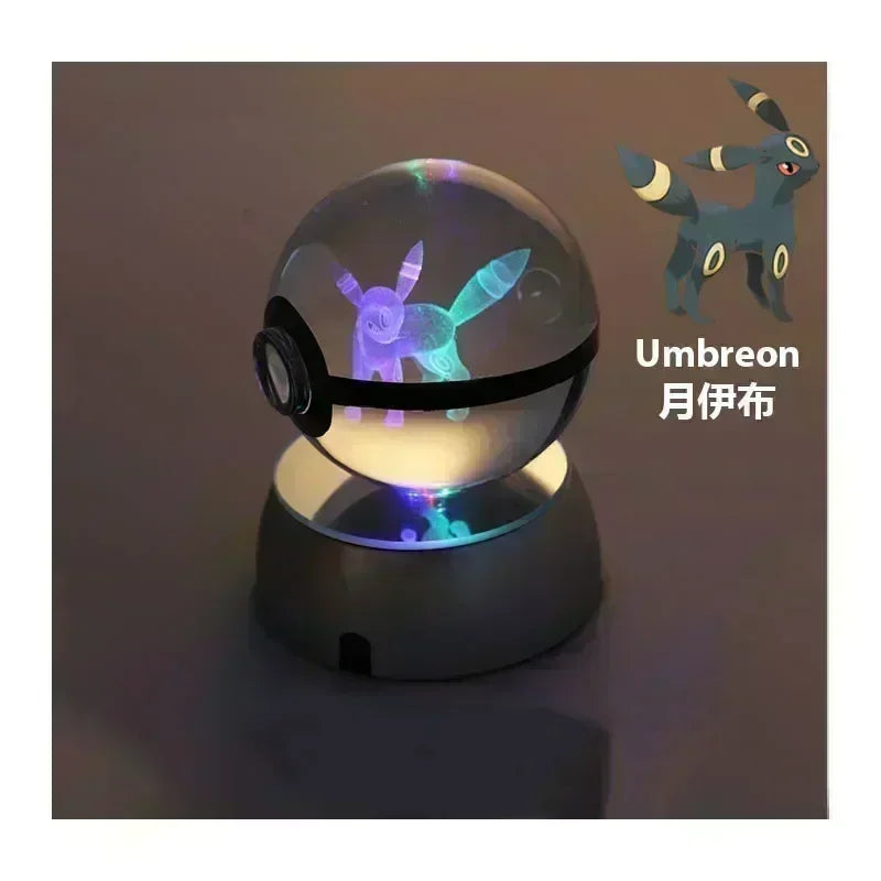 Pokemon Crystal Ball 3D Toys Snorlax Mewtwo Pikachu Figures Pokémon Engraving Model with LED Light Base Kids Gift Collectable