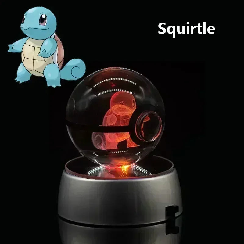 Pokemon Crystal Ball 3D Toys Snorlax Mewtwo Pikachu Figures Pokémon Engraving Model with LED Light Base Kids Gift Collectable