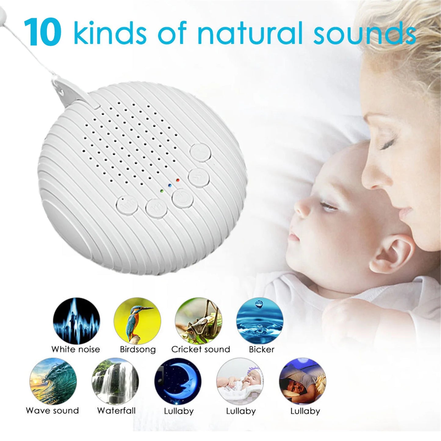 White Noise Machine Sleep Sound Machine for Sleeping & Relaxation for Baby Adult Office Travel. Built in USB Timer