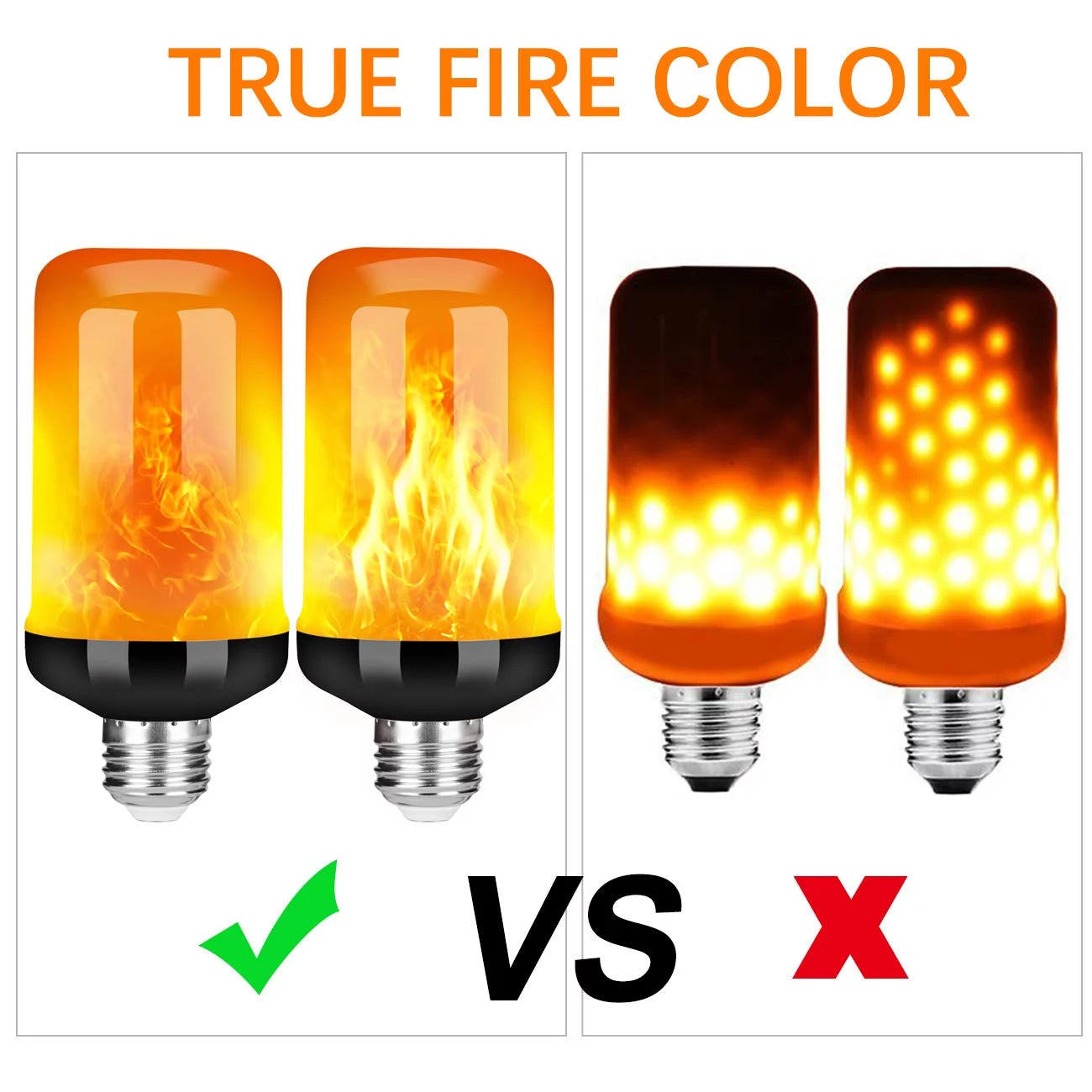 Upgraded LED Flame Light Bulb, 4 Modes Fire Flame Light Bulbs with Upside down Effect, E26 Base Flickering Light Bulbs for Halloween, Party, Outdoor, Indoor, Halloween Decor (2 Pack)