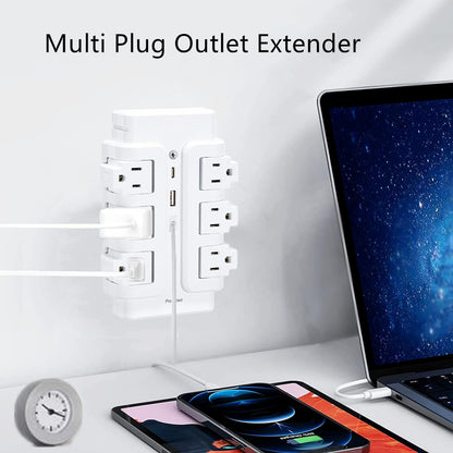 Multi Plug Outlet Extender, 6 Rotating Outlets & 3USB(2A1C) Charger Station, 15A,125V, 1875W, 540J, Wall Surge Protector for Travel Hotel Office Home, White