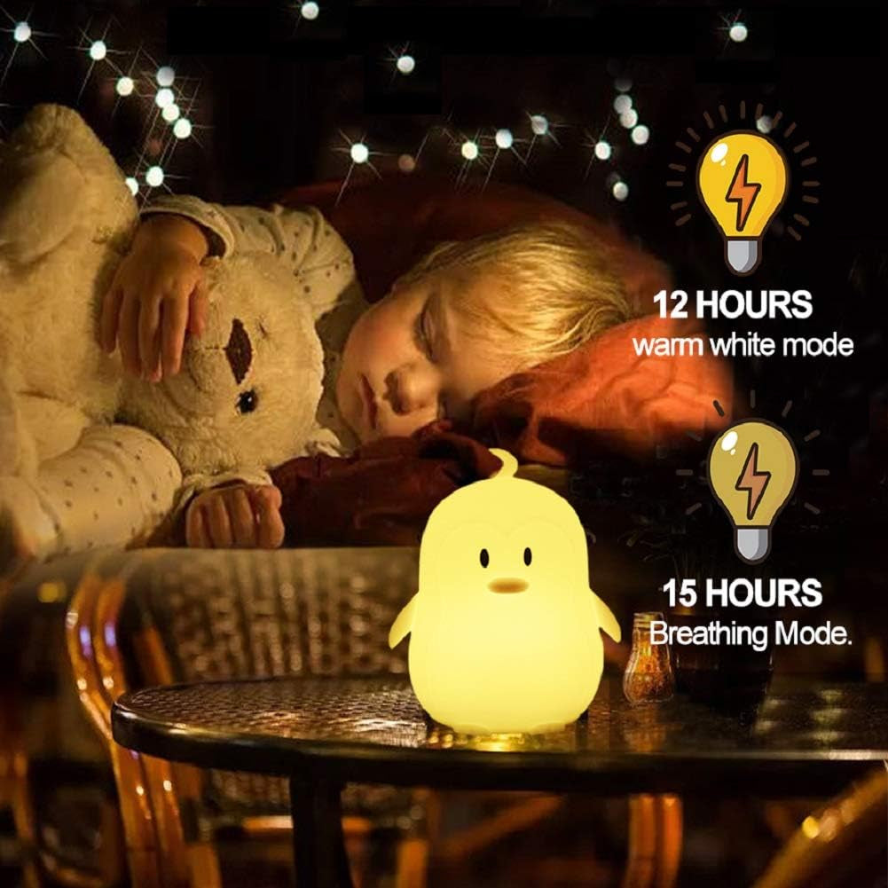 Kids Night Light (Silicone Light) USB Rechargeable Penguin Night Lights, 9 Colors Change with Touch Sensor and Remote Control for Baby/Kids/Adult Bedroom (Penguin)