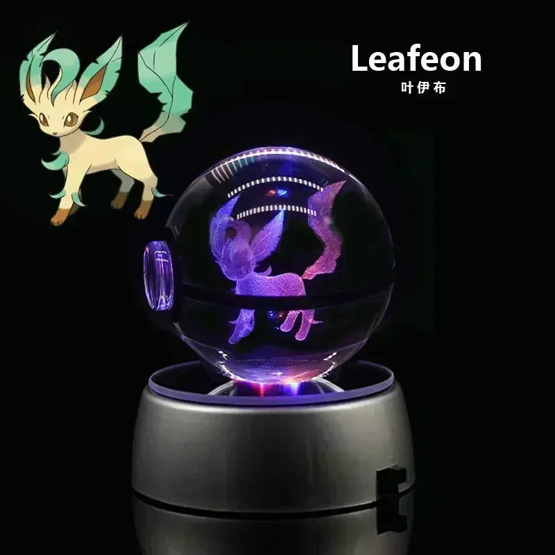 Pokemon Crystal Ball 3D Toys Snorlax Mewtwo Pikachu Figures Pokémon Engraving Model with LED Light Base Kids Gift Collectable