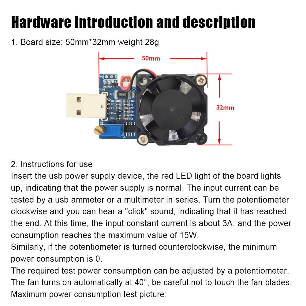 USB Electronic Load 15W Adjustable Constant Current Electronic Load Aging Discharger Intelligent Discharge Resistance