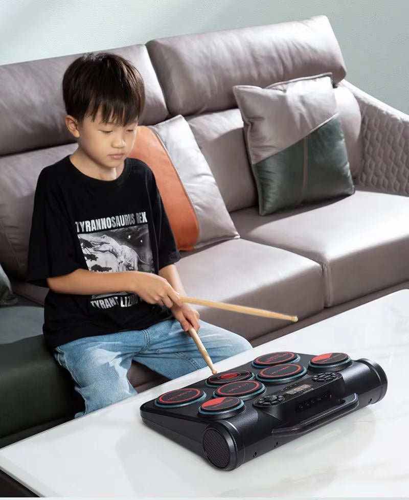 5000Ma Battery Portable Electronic Drum Tabletop Practice Electronic Drum for Kids Adults Percussion Instrument Drum