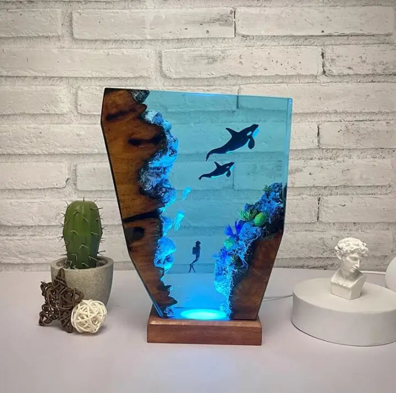 Seabed World Organism Resin Table Light Creactive Art Decoration Lamp Diving Cave Explorationtheme Night Light USB Charge