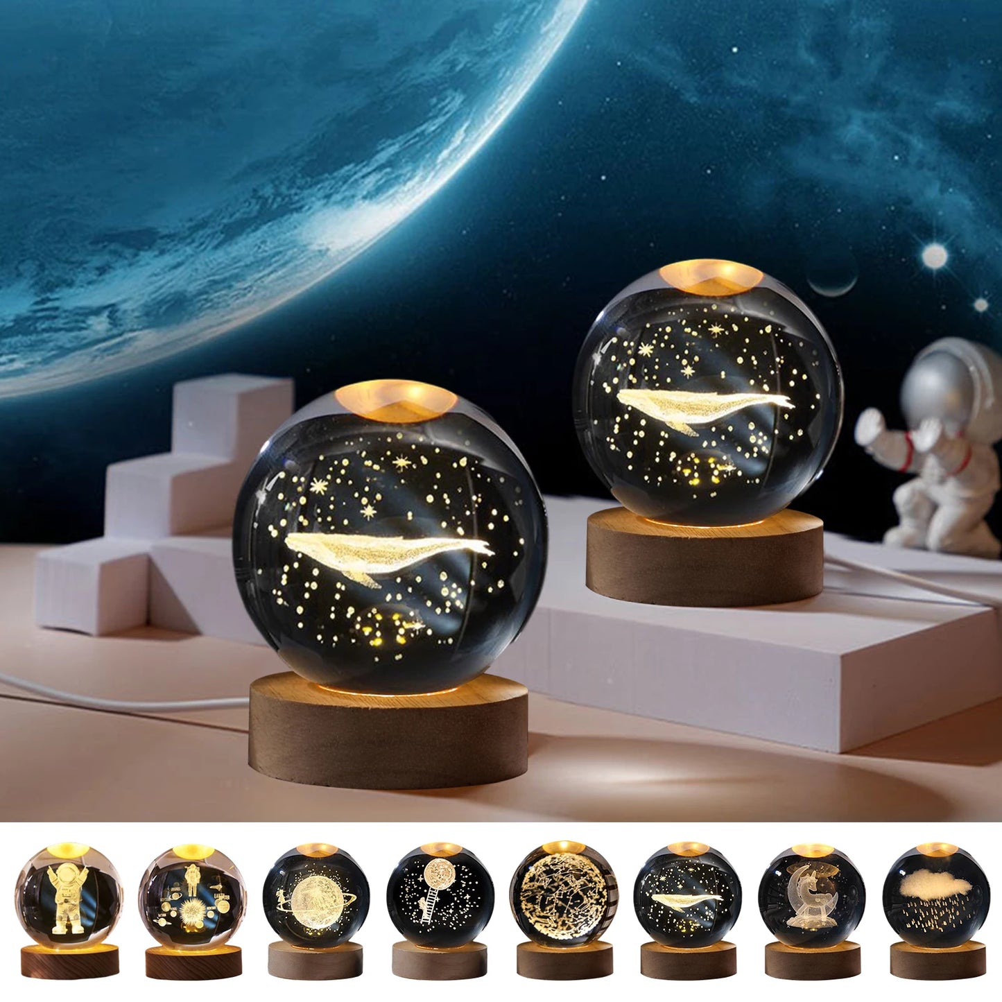 Astronomy Crystal Lights Glowing Planetary Galaxy Astronaut Ball Night Lights Bedside Light Ramadan Decoration Mood Light