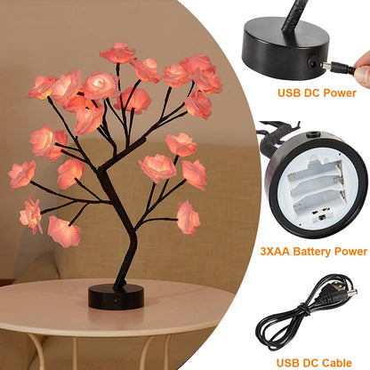 USB Battery Operated LED Table Lamp Rose Flower Bonsai Tree Night Lights Garland Bedroom Decoration Christmas Lights Home Decor