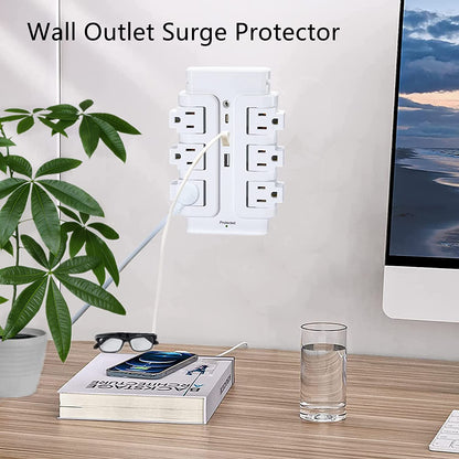 Multi Plug Outlet Extender, 6 Rotating Outlets & 3USB(2A1C) Charger Station, 15A,125V, 1875W, 540J, Wall Surge Protector for Travel Hotel Office Home, White