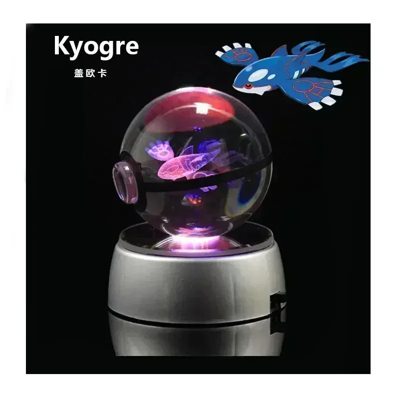 Pokemon Crystal Ball 3D Toys Snorlax Mewtwo Pikachu Figures Pokémon Engraving Model with LED Light Base Kids Gift Collectable