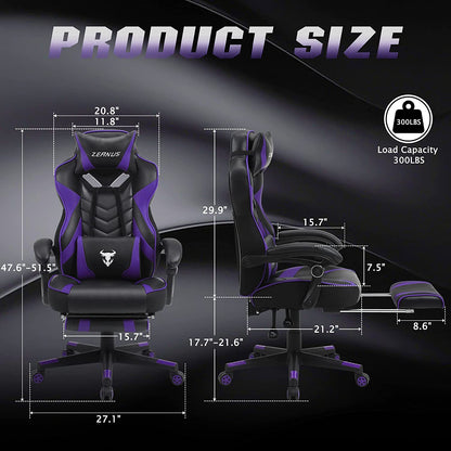 Purple Gaming Chair Reclining Computer Chair with Footrest High Back Gamer Chair with Massage Large Computer Gaming Chair Racing Style Chair for Gaming Big and Tall Gaming Chairs for Adult