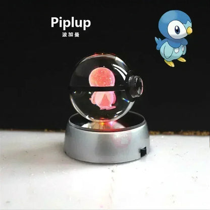 Pokemon Crystal Ball 3D Toys Snorlax Mewtwo Pikachu Figures Pokémon Engraving Model with LED Light Base Kids Gift Collectable