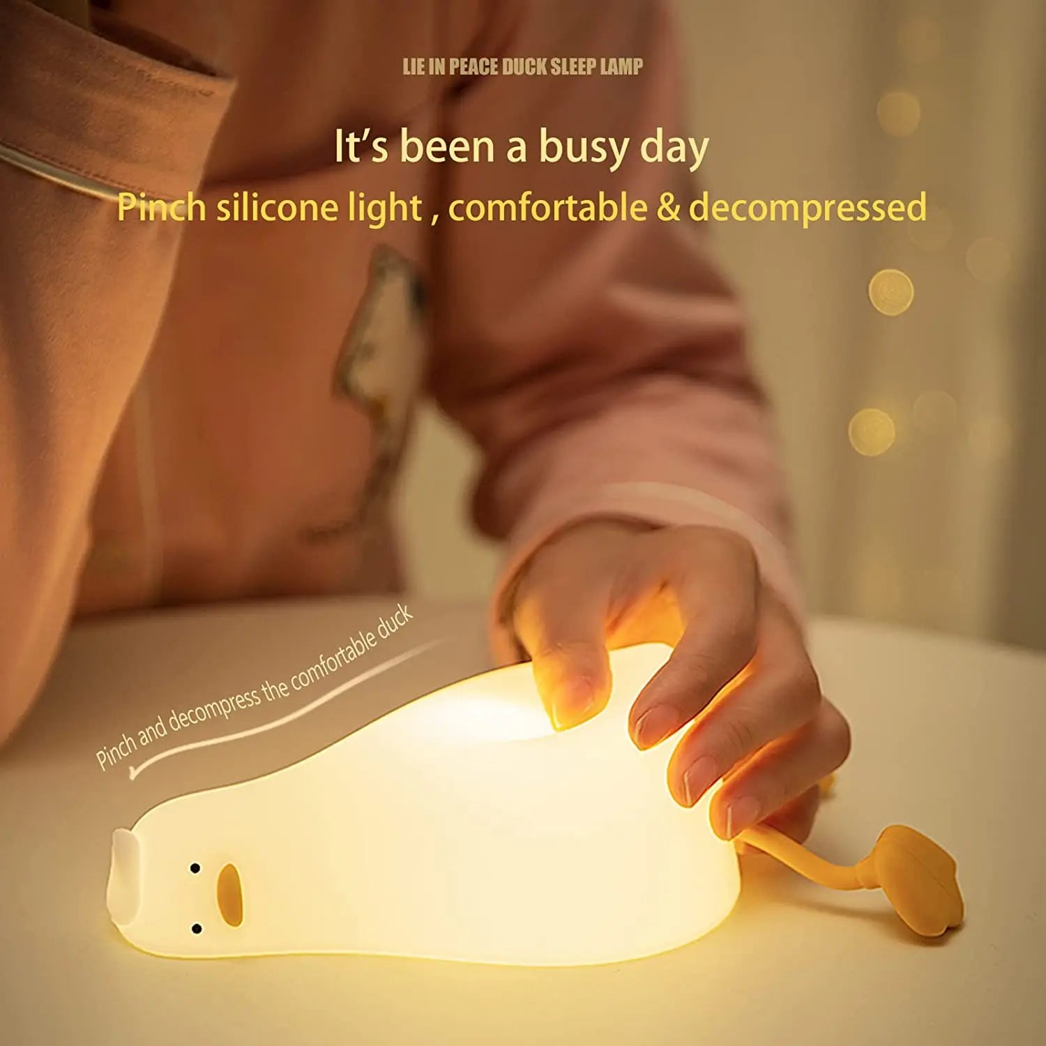 Benson Lying Flat Duck Night Light, LED Squishy Duck Lamp, Cute Light up Duck, Silicone Dimmable Nursery Nightlight,