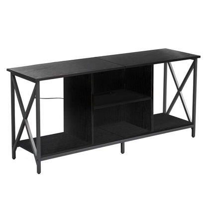 TV Stand for TV up to 65 Inches, TV Console Table with Led Lights & Power Outlets, Black