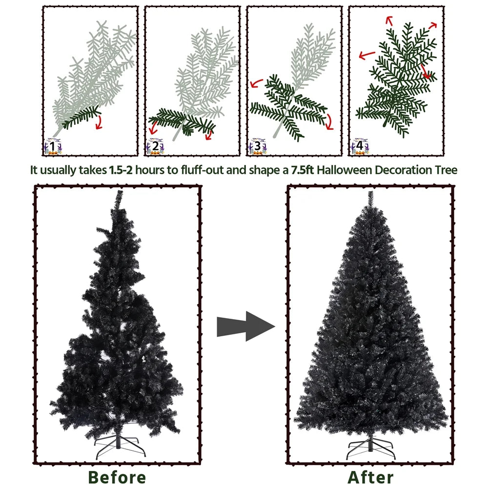 Clear Prelit Incandescent Black Hinged Spruce Artificial Christmas Tree, 7.5'