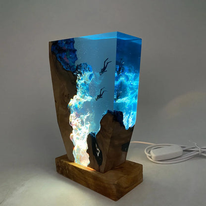 Seabed World Organism Resin Table Light Creactive Art Decoration Lamp Diving Cave Explorationtheme Night Light USB Charge